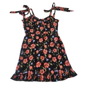 Forever 21 Red and Black Ruffled Tie Front Sundress